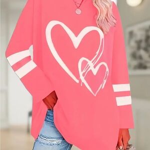 Pink Long Sleeve Shirt with White Stripes